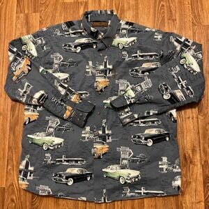 North River Button Down Shirt Men 2XL Blue Route 66 Classic Long Sleeve AOP
